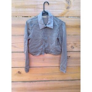 Egoist Kids Miami Grey Sheer Cropped Blouse Long Sleeve Silver Button Size 16